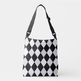 Bolsa Ajustável Padrão de Diamante Harlequim Preto e Branco