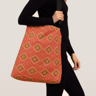 Bolsa Ajustável Padrão de Diamante Marrom Laranja Retro