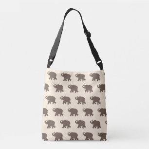 Bolsa Ajustável Padrão de Elefante Marrom em Marfim