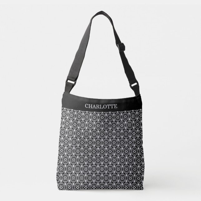 Bolsa Ajustável Padrão de estrela elegante e sofisticado em preto  (Frente)