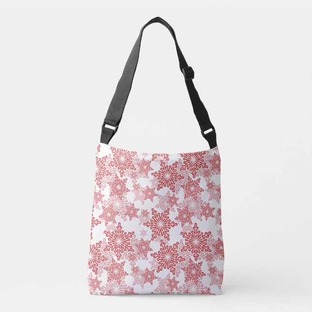 Bolsa Ajustável Padrão de Floco de Neve Vermelho e Branco Invisíve (Frente)