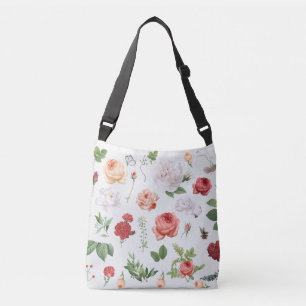 Bolsa Ajustável Padrão de Flor, Rosa Crossbody Bag