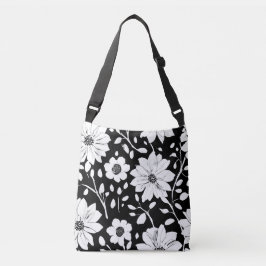 Bolsa Ajustável Padrão de Flor Simples Preto e Branco Sem Olho