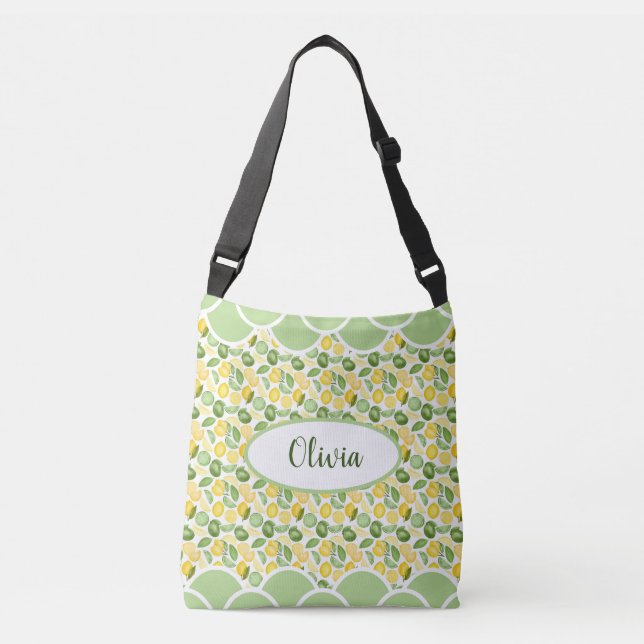 Bolsa Ajustável Padrão de Limão Nome de Aquarela Verde (Frente)