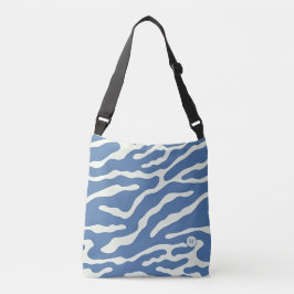 Bolsa Ajustável Padrão de Linhas de Onda de Abstrato Azul e Nata M