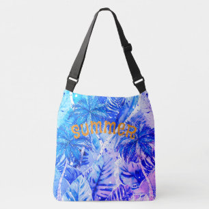 Bolsa Ajustável Padrão de Palmeiras Tropicais, Azul, Branco, Roxo