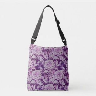 Bolsa Ajustável Padrão de rosa de repetição branco/violeta pálido