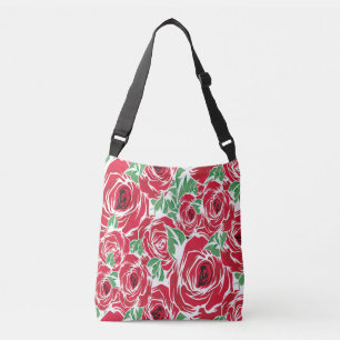 Bolsa Ajustável Padrão de Rosa de Vintage Elegante - Floral Vermel
