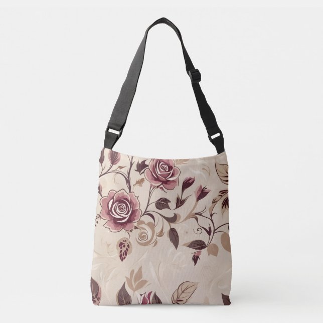 Bolsa Ajustável Padrão de Rosa Marrom Elegante (Frente)