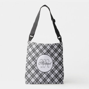 Bolsa Ajustável Padrão de Tartan Gratuito Gratuito Monograma Branc