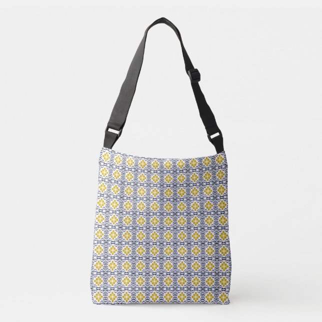 Bolsa Ajustável Padrão de Visual Mediterrâneo em Azul, Dourado e B (Frente)