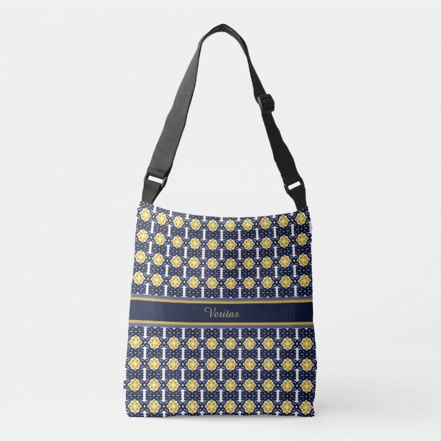Bolsa Ajustável Padrão de Visual Mediterrâneo em Azul, Dourado e B (Frente)