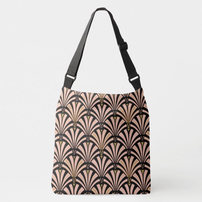 Bolsa Ajustável Padrão do ventilador Art Deco - pêssego em preto (Frente)