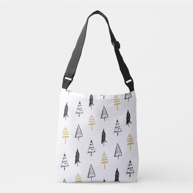 Bolsa Ajustável Padrão Dourado da Árvore de Natal Moderna (Frente)