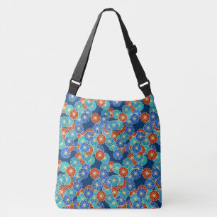 Bolsa Ajustável Padrão floral Art Deco - azul, turquesa e vermelho