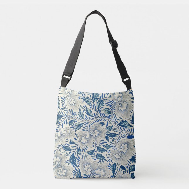 Bolsa Ajustável Padrão Floral Azul Design Asiático Antiquado (Frente)