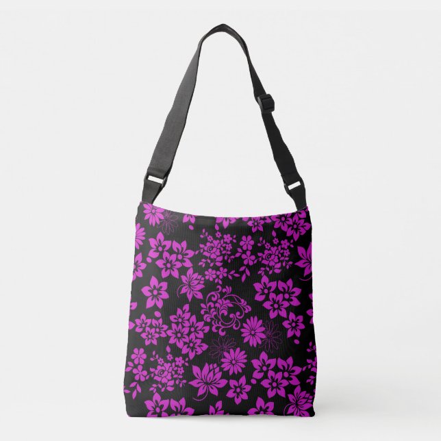 Bolsa Ajustável Padrão floral D02.rosa.b Preto BG (Frente)