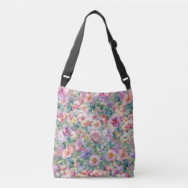 Bolsa Ajustável Padrão Floral de Aquarela, Fundo Floral (Frente)