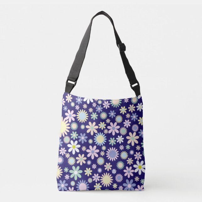 Bolsa Ajustável Padrão Floral de Fundo Azul (Frente)