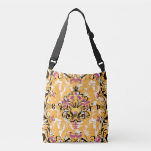Bolsa Ajustável Padrão Floral Ornamentado Dourado e Rosa da Hollow