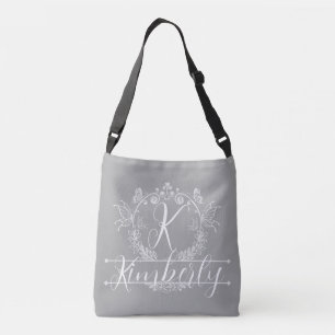 Bolsa Ajustável "Padrão Floral Prata e Branco" Monograma Personali