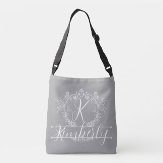 Bolsa Ajustável "Padrão Floral Prata e Branco" Monograma Personali