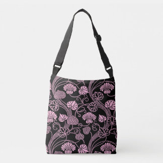 Bolsa Ajustável Padrão Floral Retro Rosa no Preto