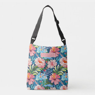 Bolsa Ajustável Padrão Floral Tropical Colorido Fofo Nome Personal