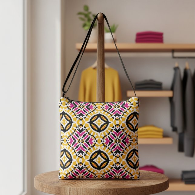 Bolsa Ajustável Padrão Geométrico Étnico do Boho Amarelo e Rosa (Criador carregado)