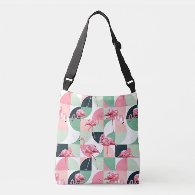 Bolsa Ajustável Padrão Geométrico Girly Chic do Flamingo Cor-de-Ro (Frente)