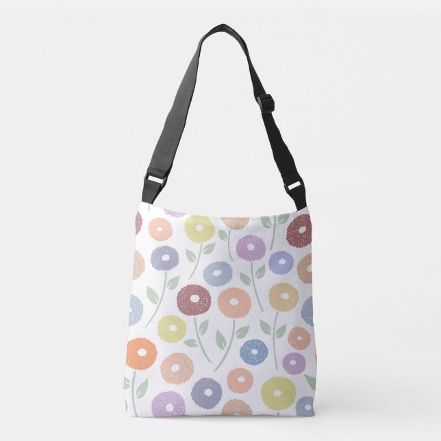 Bolsa Ajustável Padrão Grande Flor Fuzzy Pastéis em Branco (Frente)