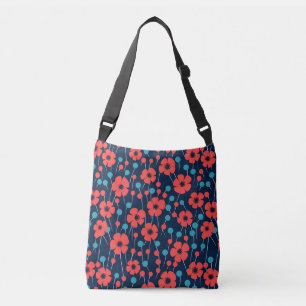 Bolsa Ajustável Padrão marinho Azul Vermelho Poppy Impressão Flora