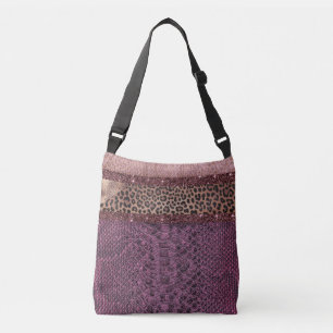 Bolsa Ajustável Padrão misto de snakeskin de ameixa rosa