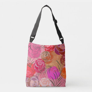 Bolsa Ajustável Padrão rosa com flores e plantas