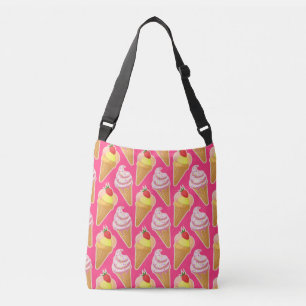 Bolsa Ajustável Padrão rosa kawaii com sorvete de morango