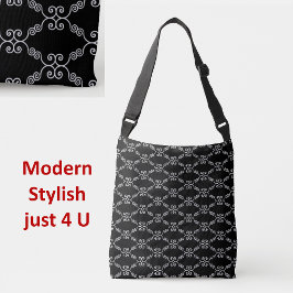Bolsa Ajustável Padrão vetorial espiral branco elegante em preto