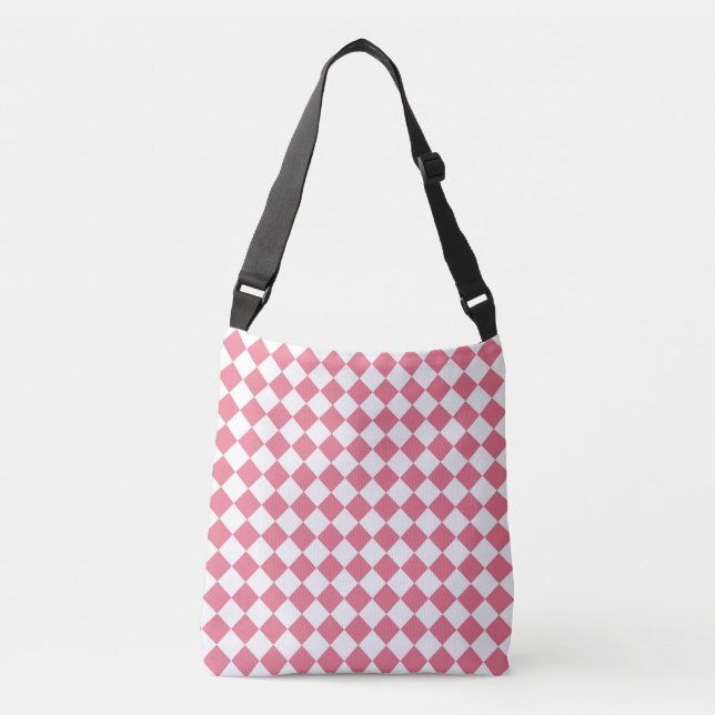 Bolsa Ajustável Padrão Xadrez Diamante Rosa Branco (Frente)