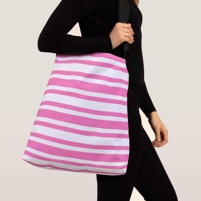 Bolsa Ajustável Padrões riscados cor-de-rosa e branco (Close Up)
