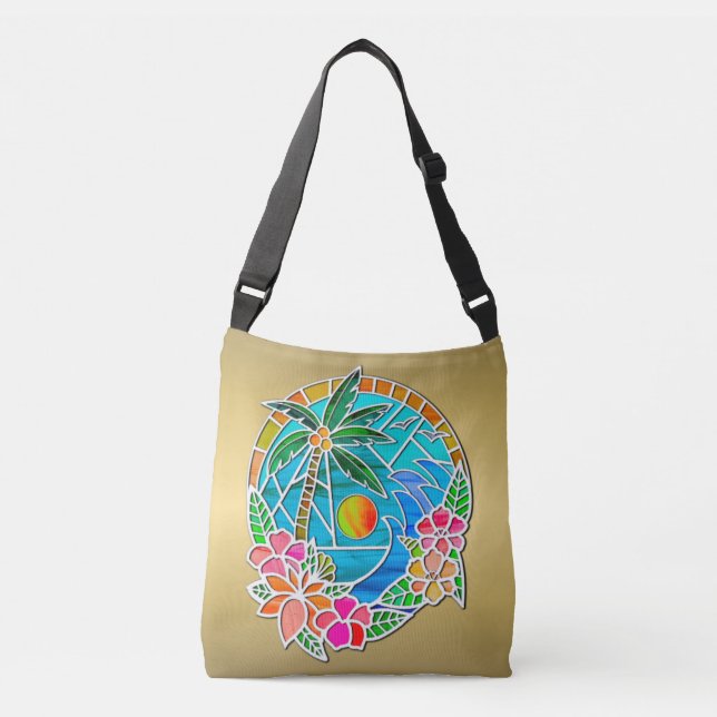 Bolsa Ajustável Paisagem de Verão de Árvore de Palma do Oceano Dou (Frente)