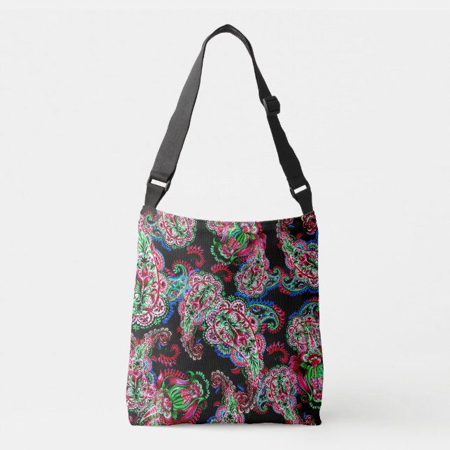 Bolsa Ajustável Paisley Floral, Fundo Étnico. (Frente)