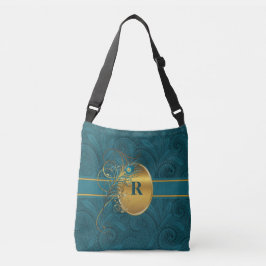 Bolsa Ajustável Paisley Peacock com Monograma em Teal e Dourada