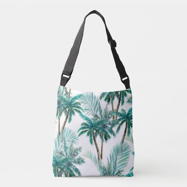 Bolsa Ajustável Palma Tropical: Padrão de Selva de Aquarela. (Frente)