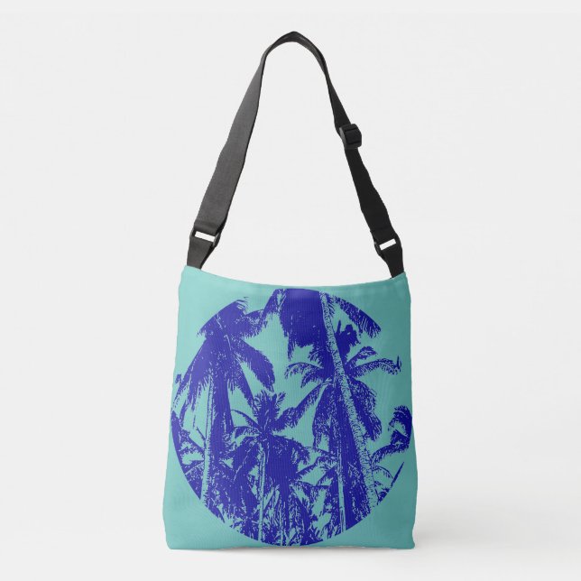 Bolsa Ajustável Palmeiras tropicais Design circular em azul (Frente)