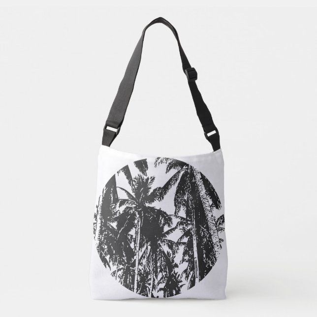 Bolsa Ajustável Palmeiras tropicais Design circular em preto (Frente)