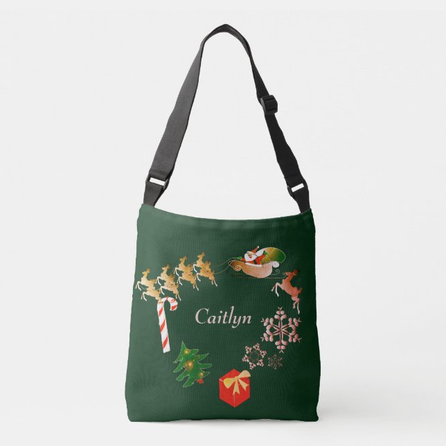 Bolsa Ajustável Papais noeis Reindeer Christmas Green + Name (Frente)