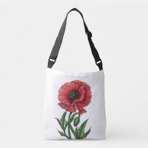 Bolsa Ajustável Papoila vermelha, aquarela e tinta