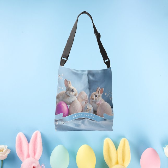 Bolsa Ajustável Páscoa Crossbody Bag Dois coelhos e Ovos de Páscoa (Criador carregado)