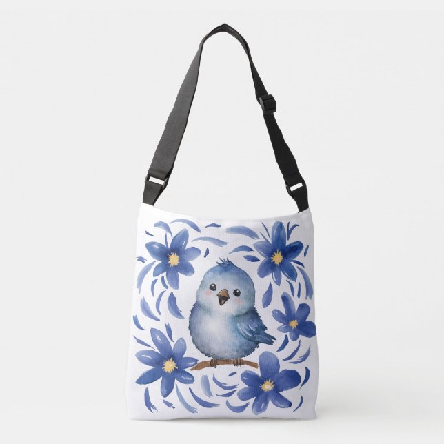 Bolsa Ajustável Pássaro Azul com flores (Frente)