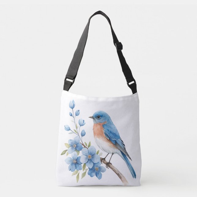 Bolsa Ajustável Pássaro azul com flores azuis (Frente)