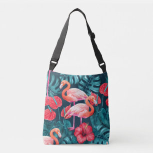 Bolsa Ajustável Pássaros Flamingo e aquarela de jardim tropical